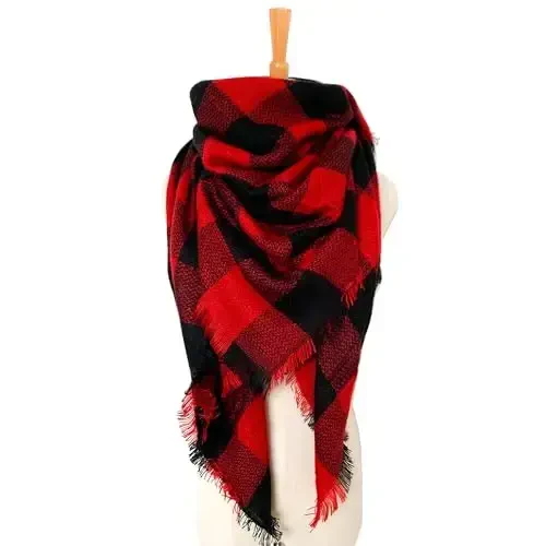 Wander Agio Womens Warm Long Shawl Winter Wraps Large Scarves Knit CasModazoneere Feel Plaid Triangle Scarf - 3
