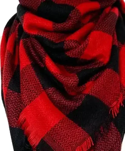 Wander Agio Womens Warm Long Shawl Winter Wraps Large Scarves Knit CasModazoneere Feel Plaid Triangle Scarf - 4