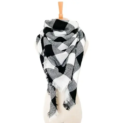 Wander Agio Womens Warm Long Shawl Winter Wraps Large Scarves Knit CasModazoneere Feel Plaid Triangle Scarf - 7