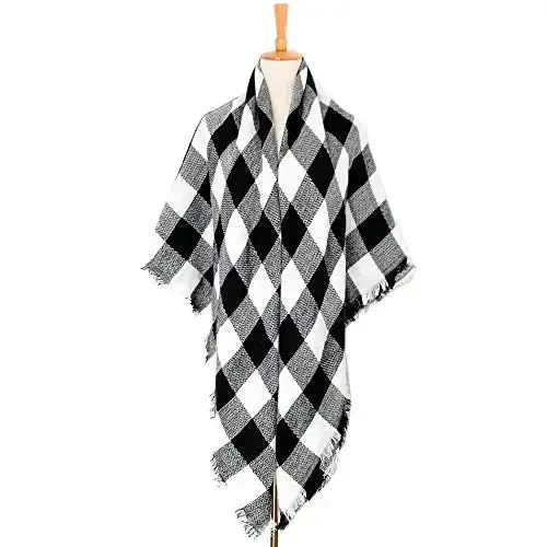 Wander Agio Womens Warm Long Shawl Winter Wraps Large Scarves Knit CasModazoneere Feel Plaid Triangle Scarf - 2