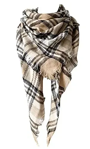 Wander Agio Womens Warm Long Shawl Winter Wraps Large Scarves Knit CasModazoneere Feel Plaid Triangle Scarf - 1