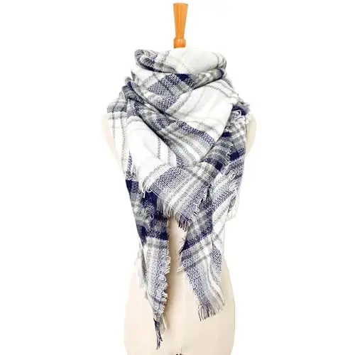 Wander Agio Womens Warm Long Shawl Winter Wraps Large Scarves Knit CasModazoneere Feel Plaid Triangle Scarf - 3