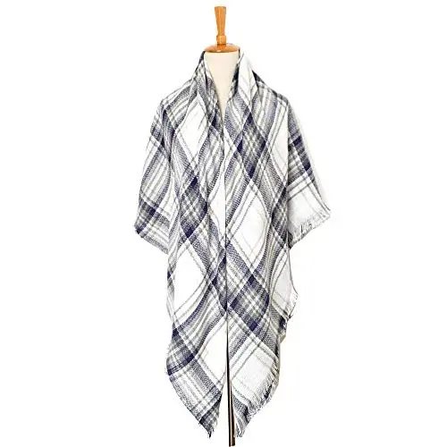 Wander Agio Womens Warm Long Shawl Winter Wraps Large Scarves Knit CasModazoneere Feel Plaid Triangle Scarf - WANDER AGIO (1)