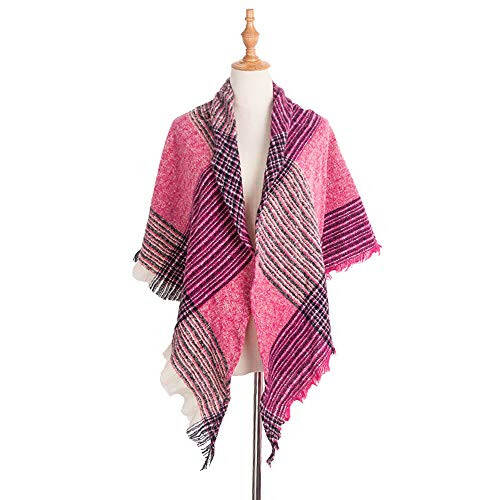 Wander Agio Womens Warm Scarf Triangle Shawls Winter Scarves Stripe Plaid Fichu Rough Surface - 2