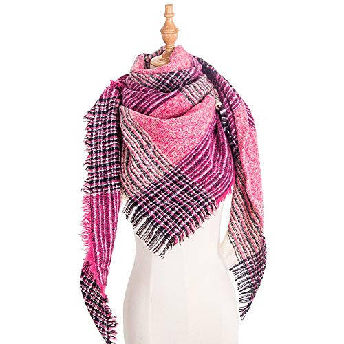 Wander Agio Womens Warm Scarf Triangle Shawls Winter Scarves Stripe Plaid Fichu Rough Surface - 3