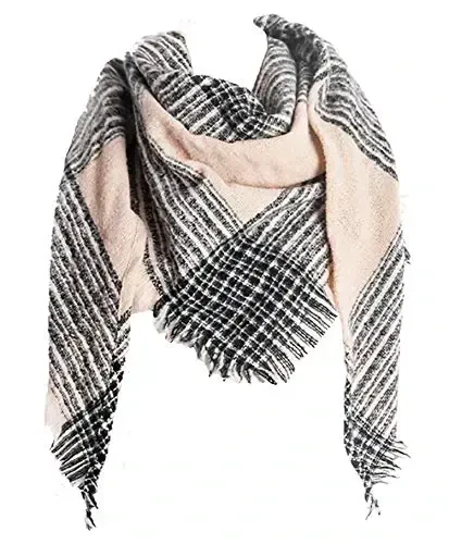 Wander Agio Womens Warm Scarf Triangle Shawls Winter Scarves Stripe Plaid Fichu Rough Surface - 1