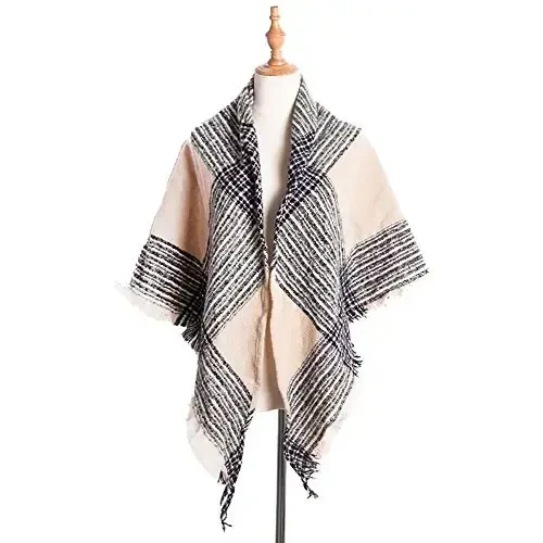 Wander Agio Womens Warm Scarf Triangle Shawls Winter Scarves Stripe Plaid Fichu Rough Surface - 2