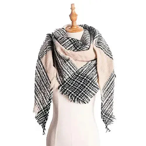 Wander Agio Womens Warm Scarf Triangle Shawls Winter Scarves Stripe Plaid Fichu Rough Surface - 3