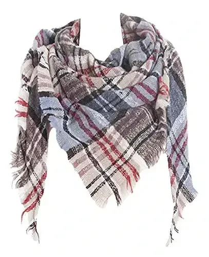 Wander Agio Womens Warm Scarf Triangle Shawls Winter Scarves Stripe Plaid Fichu Rough Surface - 1
