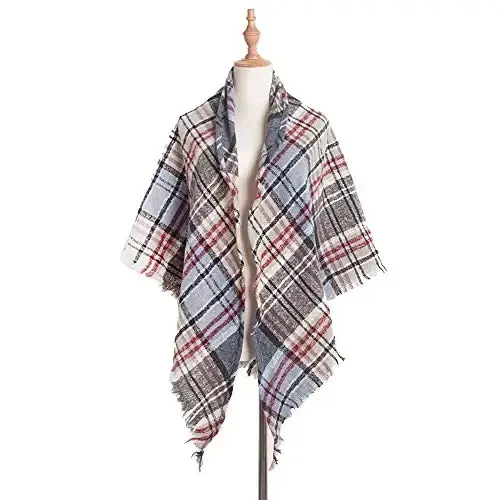 Wander Agio Womens Warm Scarf Triangle Shawls Winter Scarves Stripe Plaid Fichu Rough Surface - 2