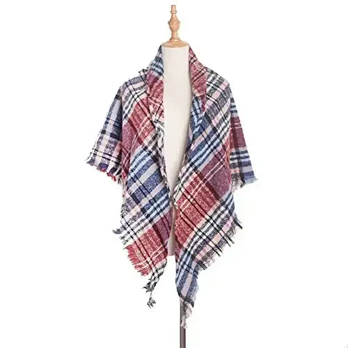 Wander Agio Womens Warm Scarf Triangle Shawls Winter Scarves Stripe Plaid Fichu Rough Surface - 2