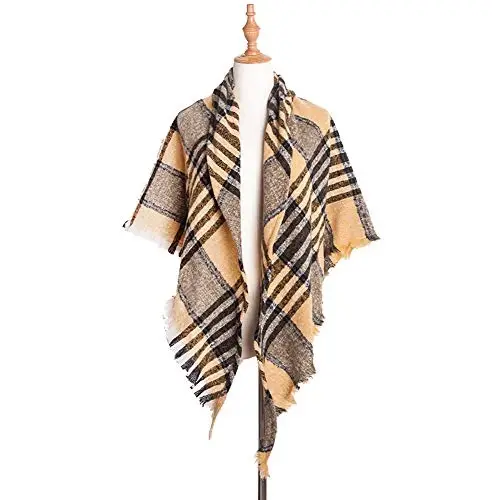 Wander Agio Womens Warm Scarf Triangle Shawls Winter Scarves Stripe Plaid Fichu Rough Surface - 3