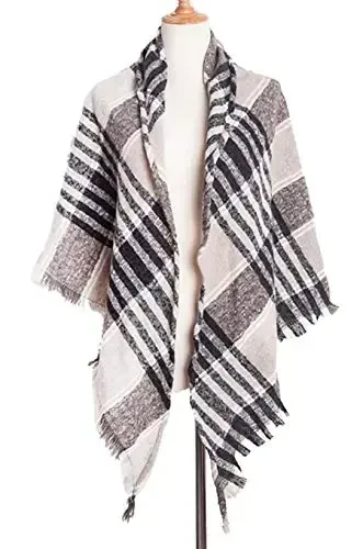 Wander Agio Womens Warm Scarf Triangle Shawls Winter Scarves Stripe Plaid Fichu Rough Surface - 2