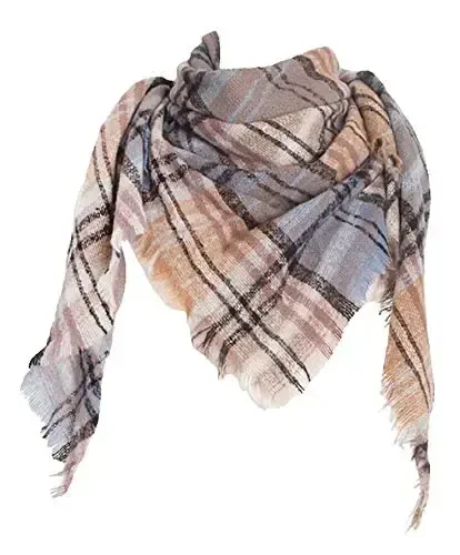 Wander Agio Womens Warm Scarf Triangle Shawls Winter Scarves Stripe Plaid Fichu Rough Surface - 1
