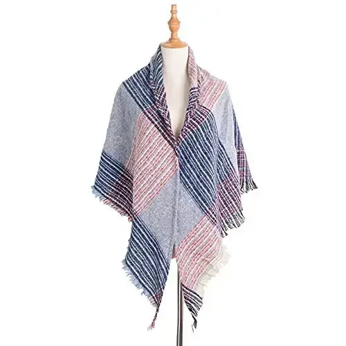 Wander Agio Womens Warm Scarf Triangle Shawls Winter Scarves Stripe Plaid Fichu Rough Surface - 2