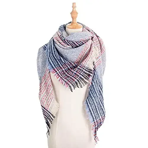 Wander Agio Womens Warm Scarf Triangle Shawls Winter Scarves Stripe Plaid Fichu Rough Surface - 3
