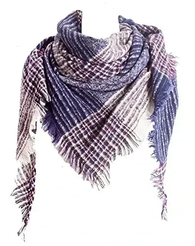 Wander Agio Womens Warm Scarf Triangle Shawls Winter Scarves Stripe Plaid Fichu Rough Surface - 1