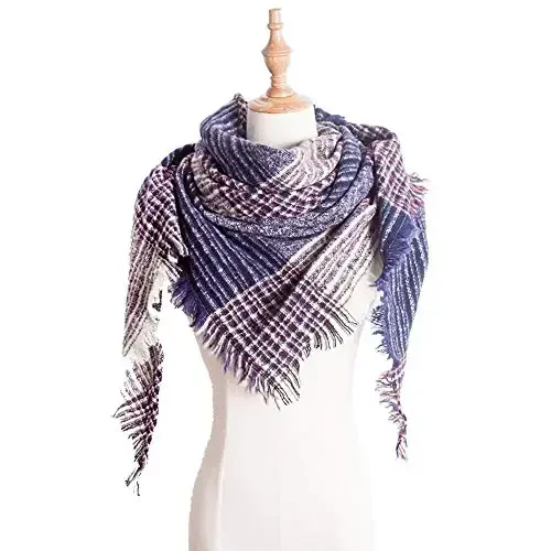 Wander Agio Womens Warm Scarf Triangle Shawls Winter Scarves Stripe Plaid Fichu Rough Surface - 3