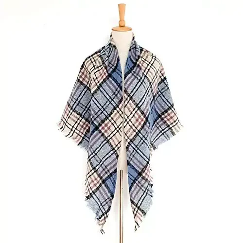 Wander Agio Womens Warm Scarf Triangle Shawls Winter Scarves Stripe Plaid Fichu Rough Surface - WANDER AGIO (1)