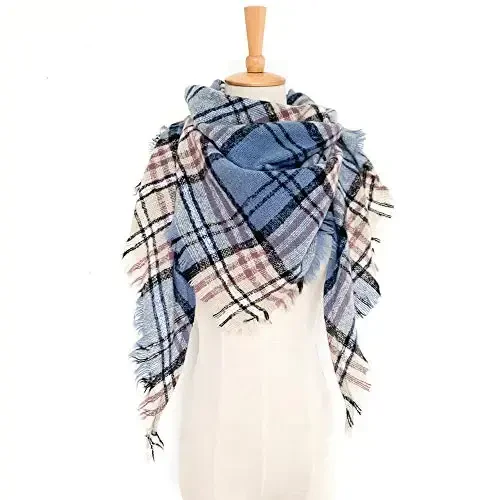 Wander Agio Womens Warm Scarf Triangle Shawls Winter Scarves Stripe Plaid Fichu Rough Surface - 3