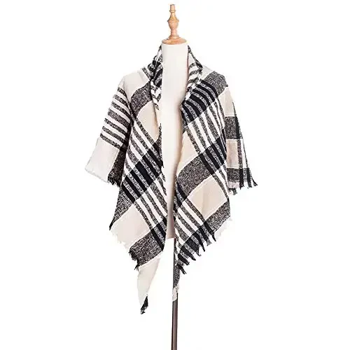 Wander Agio Womens Warm Scarf Triangle Shawls Winter Scarves Stripe Plaid Fichu Rough Surface - 3