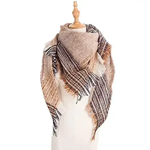 Wander Agio Womens Warm Scarf Triangle Shawls Winter Scarves Stripe Plaid Fichu Rough Surface - 3