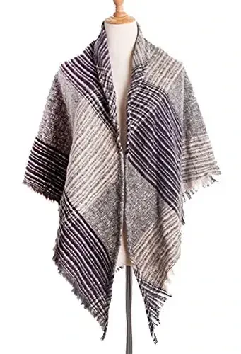 Wander Agio Womens Warm Scarf Triangle Shawls Winter Scarves Stripe Plaid Fichu Rough Surface - 2