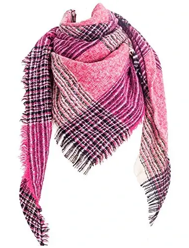 Wander Agio Womens Warm Scarf Triangle Shawls Winter Scarves Stripe Plaid Fichu Rough Surface - WANDER AGIO