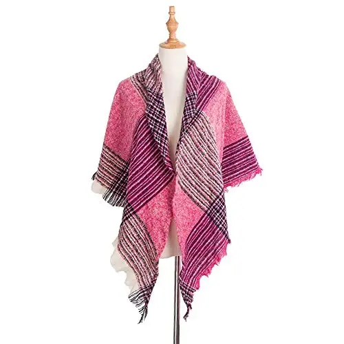 Wander Agio Womens Warm Scarf Triangle Shawls Winter Scarves Stripe Plaid Fichu Rough Surface - WANDER AGIO (1)