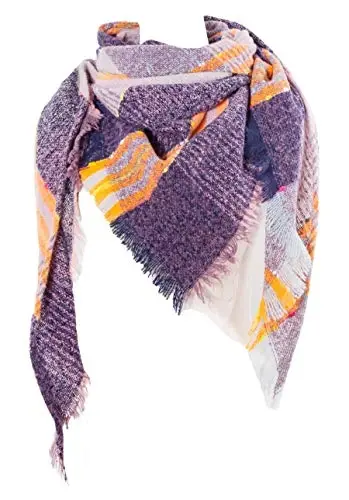 Wander Agio Womens Warm Scarf Triangle Shawls Winter Scarves Stripe Plaid Fichu Rough Surface 