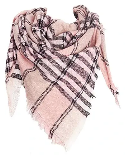 Wander Agio Womens Warm Scarf Triangle Shawls Winter Scarves Stripe Plaid Fichu Rough Surface 