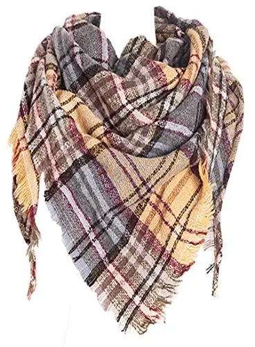 Wander Agio Womens Warm Scarf Triangle Shawls Winter Scarves Stripe Plaid Fichu Rough Surface - WANDER AGIO