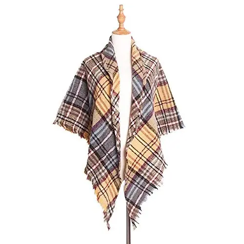 Wander Agio Womens Warm Scarf Triangle Shawls Winter Scarves Stripe Plaid Fichu Rough Surface - WANDER AGIO (1)