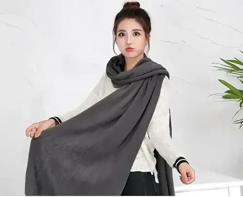 Wander Agio Women's Warm Scarves Long Shawl Winter Warm Large Scarf Pure Color - 2