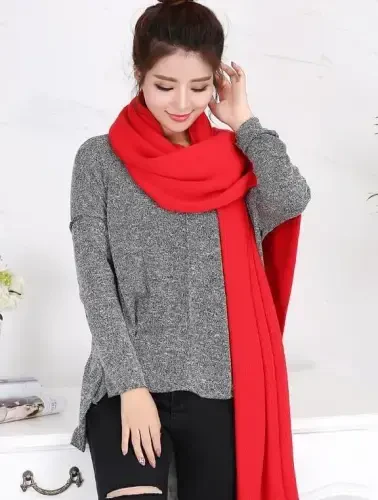 Wander Agio Women's Warm Scarves Long Shawl Winter Warm Large Scarf Pure Color - WANDER AGIO (1)