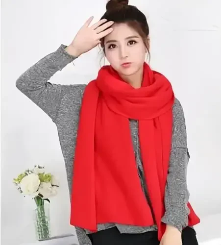 Wander Agio Women's Warm Scarves Long Shawl Winter Warm Large Scarf Pure Color - 3