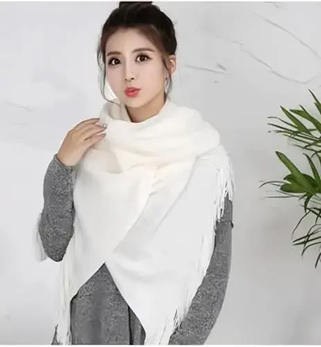 Wander Agio Women's Warm Scarves Long Shawl Winter Warm Large Scarf Pure Color - 4