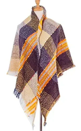 Wander Agio Womens Winter Scarfs Warm Scarf Half Shawls Triangle Scarves Stripe Plaid - 2