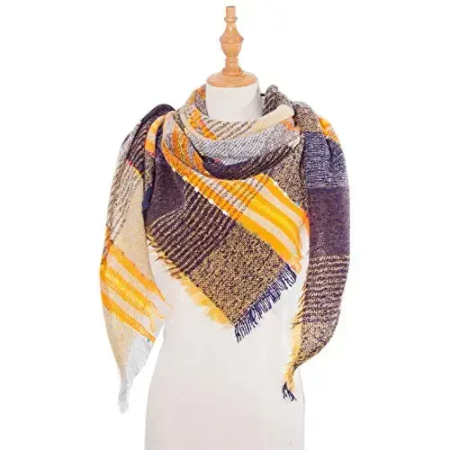 Wander Agio Womens Winter Scarfs Warm Scarf Half Shawls Triangle Scarves Stripe Plaid - 3