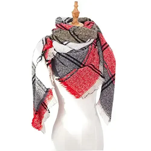 Wander Agio Womens Winter Scarfs Warm Scarf Half Shawls Triangle Scarves Stripe Plaid - 3