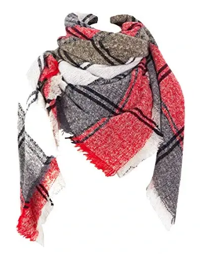 Wander Agio Womens Winter Scarfs Warm Scarf Half Shawls Triangle Scarves Stripe Plaid - WANDER AGIO