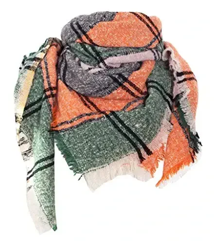 Wander Agio Womens Winter Scarfs Warm Scarf Half Shawls Triangle Scarves Stripe Plaid - MODAZONE