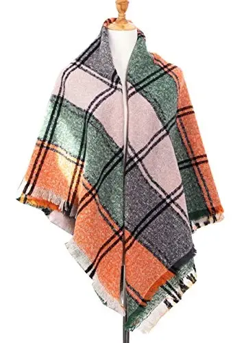 Wander Agio Womens Winter Scarfs Warm Scarf Half Shawls Triangle Scarves Stripe Plaid - 2