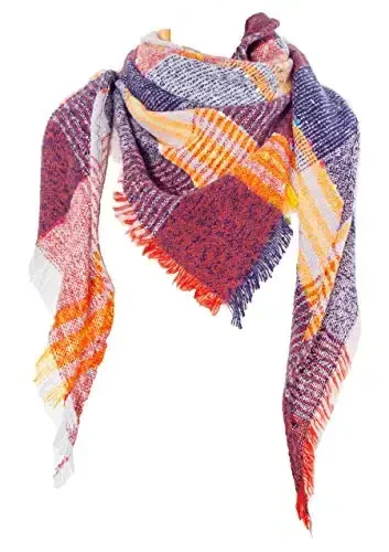 Wander Agio Womens Winter Scarfs Warm Scarf Half Shawls Triangle Scarves Stripe Plaid - 1
