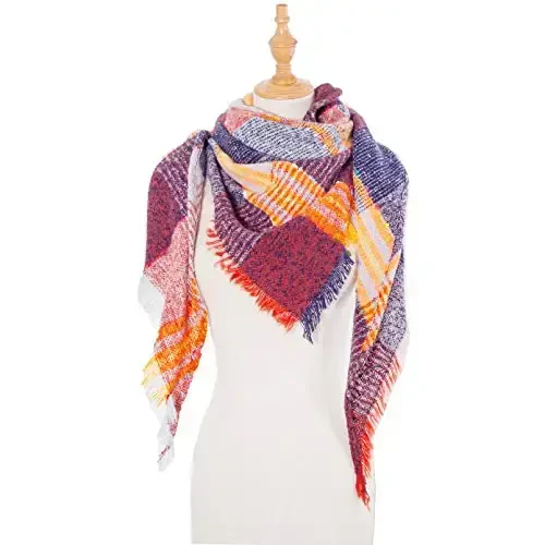 Wander Agio Womens Winter Scarfs Warm Scarf Half Shawls Triangle Scarves Stripe Plaid - 3