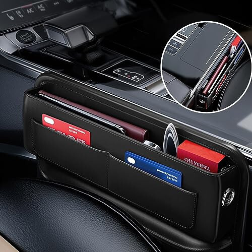 Wanfuder Car Seat Gap Filler Leather Car Box Seat Organizer and Storage Automotive Accessories with Pockets- Front Seats Car Adjustable Gap Filler for Phones, Glasses, Keys, Cards 1 Pack - 11