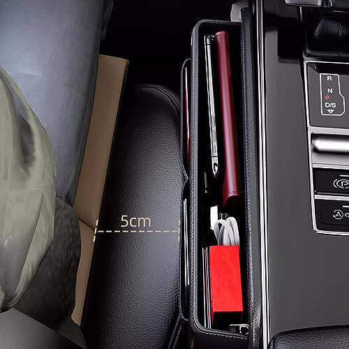 Wanfuder Car Seat Gap Filler Leather Car Box Seat Organizer and Storage Automotive Accessories with Pockets- Front Seats Car Adjustable Gap Filler for Phones, Glasses, Keys, Cards 1 Pack - 12