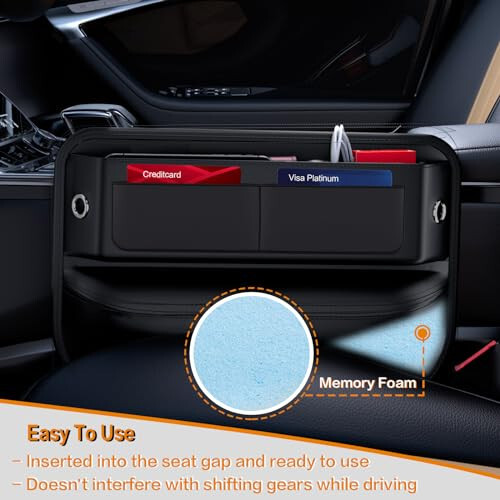 Wanfuder Car Seat Gap Filler Leather Car Box Seat Organizer and Storage Automotive Accessories with Pockets- Front Seats Car Adjustable Gap Filler for Phones, Glasses, Keys, Cards-1 Pack - 9