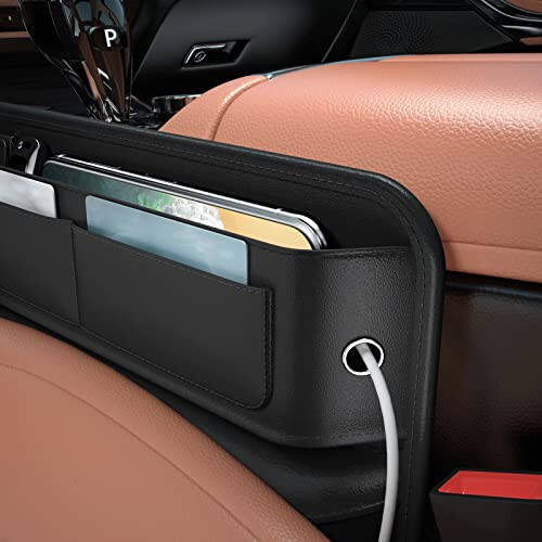 Wanfuder Car Seat Gap Filler Leather Car Box Seat Organizer and Storage Automotive Accessories with Pockets- Front Seats Car Adjustable Gap Filler for Phones, Glasses, Keys, Cards-1 Pack - 11