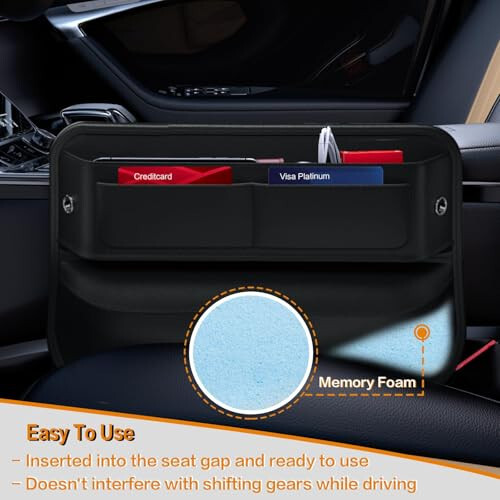 Wanfuder Car Seat Gap Filler Leather Car Box Seat Organizer and Storage Automotive Accessories with Pockets- Front Seats Car Adjustable Gap Filler for Phones, Glasses, Keys, Cards-1 Pack - 6